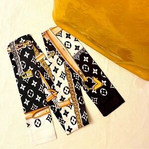 Elegant AccentBandeau Silk Twilly Scarf in Yellow Monogram Pattern